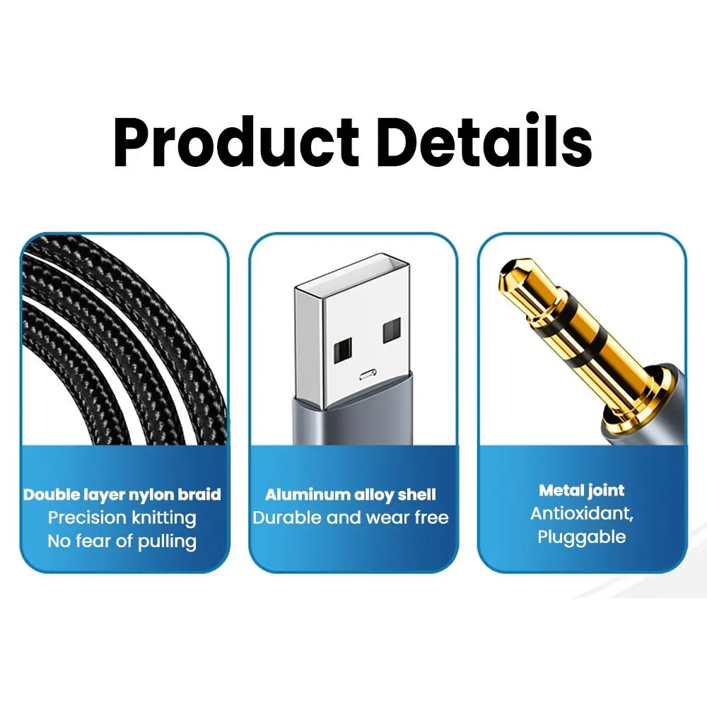 Universal USB to 3.5mm Audio AUX Adapter Cable for Headphones and Speakers