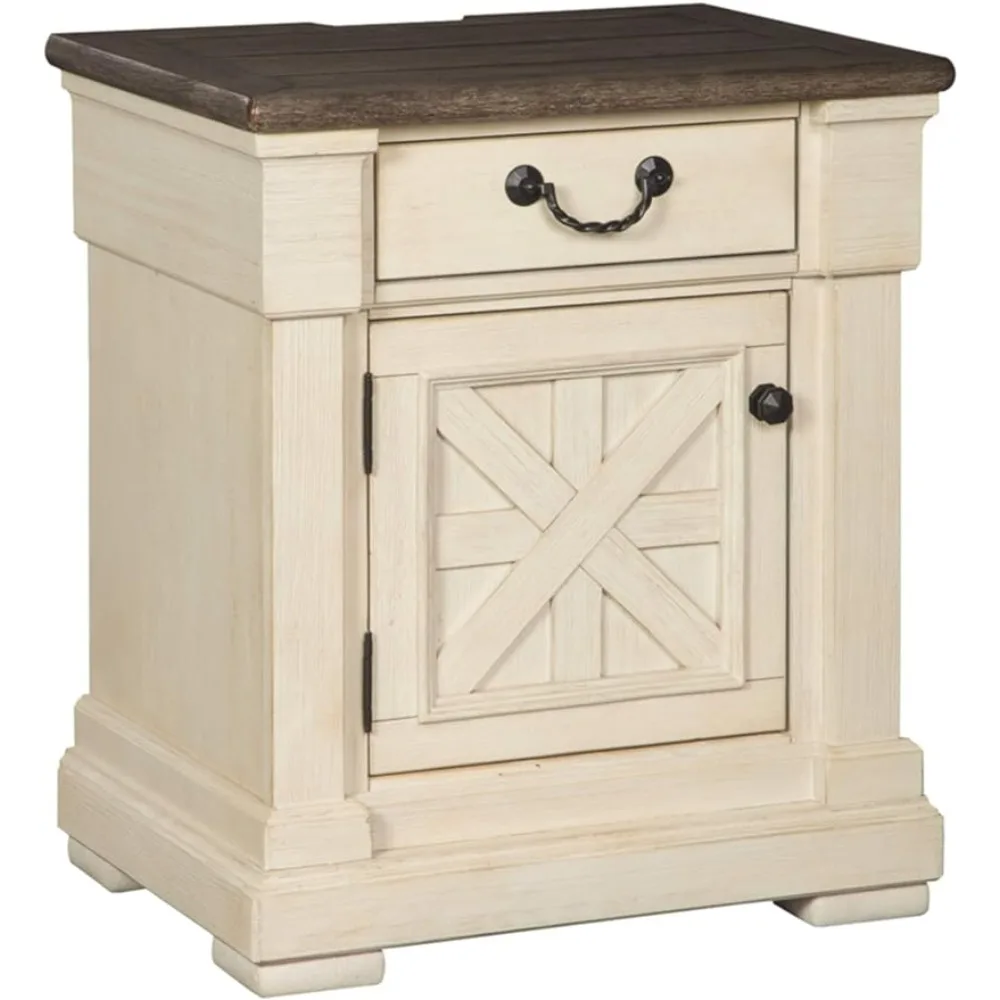 

Farmhouse 1 Drawer Nightstand with Outlets & USB Charging Ports, Antique White Farmhouse