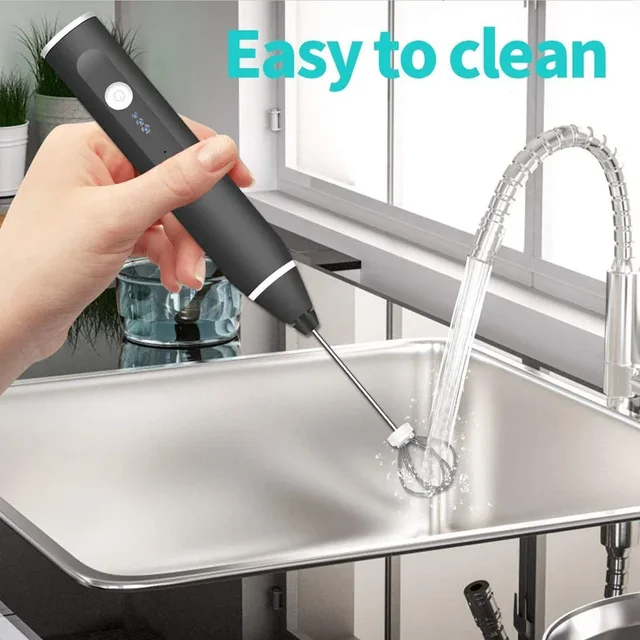 Montalatte portatile per schiuma, miscelatore per caffè ricaricabile tramite USB, mini frullatore regolabile a 3 velocità per la cucina domestica 5