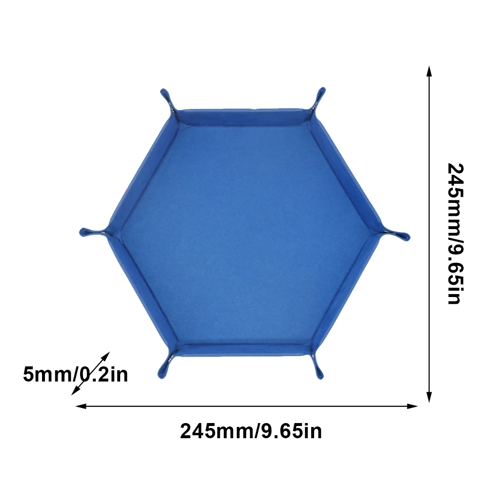 롤링 접이식 육각형 주사위 게임 보관 트레이, PU 가죽 및 벨벳 주사위 매트 거치대, 양면 두꺼운 사무용품 보관 도구