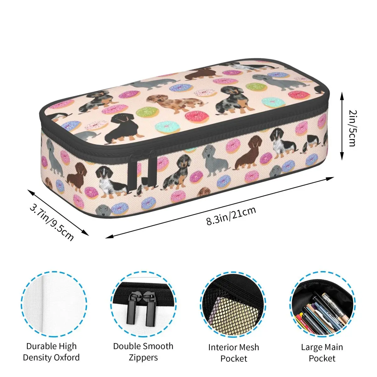 Dachshund Badger Dog Florals Cute Pencil Cases Large Capacity Sausage Animal Pencil Bag Pouch Students Stationery