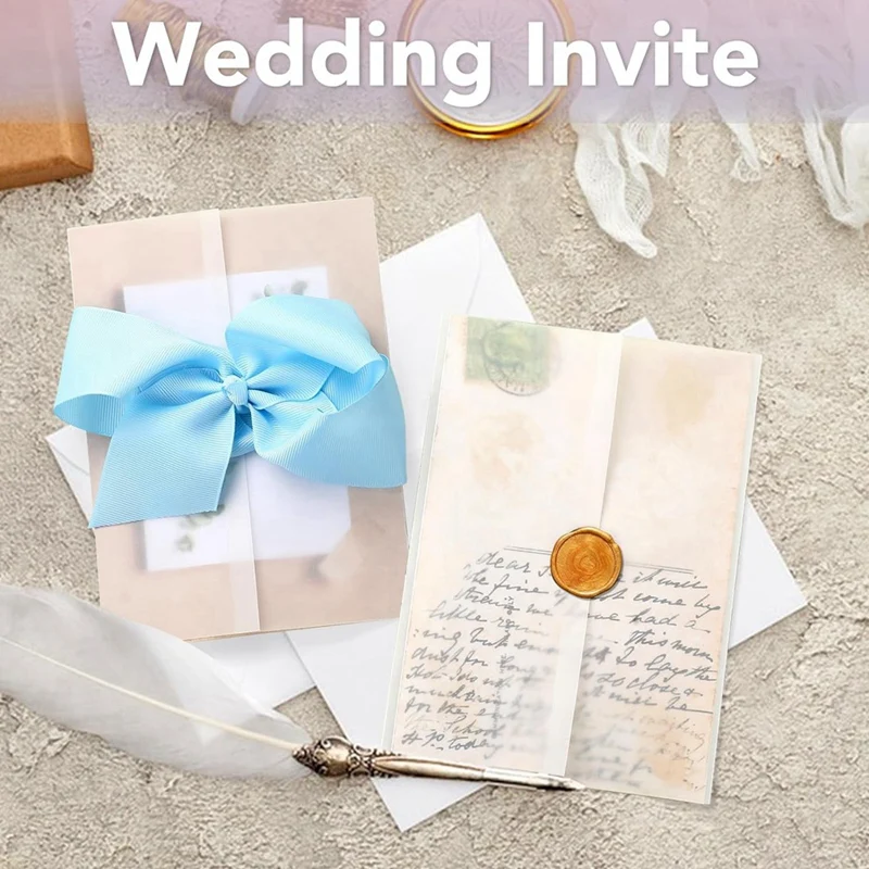 100Pack Vellum Jackets For 5X7 Invitations,Pre Folded Vellum Wraps, Wedding Birthday Invitation Paper, Wedding