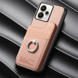 PU Leather Ring Holder Flip Wallet Card Slot Case - Shockproof Bracket Cover with Bumper Protection - Realme 15 (Pink)