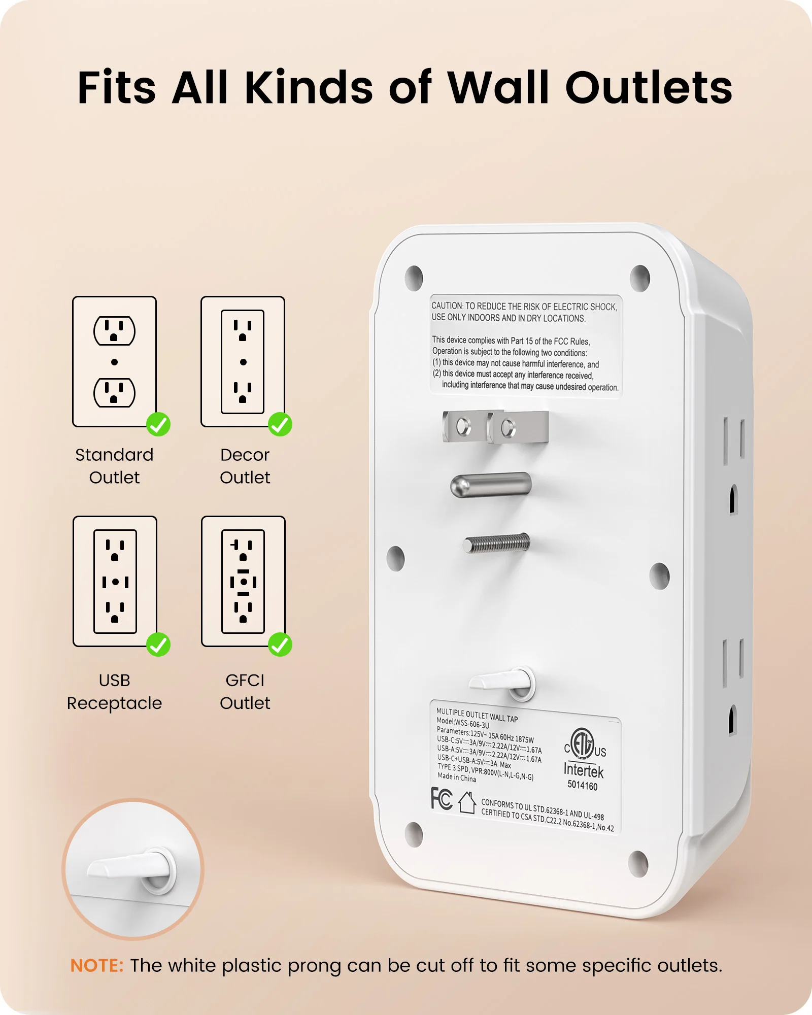 US Wall Socket Extender 6 AC Outlets 2 USB QC 3.0 Fast Charge 1 PD 20W Port Power Adapter Surge Protection For Home
