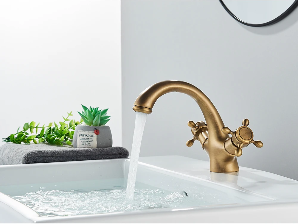 POIQIHY Antique Bathroom Faucet Mixer Image 8