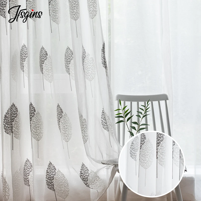 

Modern Embroidered Tulle Curtains for Living Room White Sheer Curatin for Bedroom Kitchen Leaves Drapes Home Decor Fabric Custom