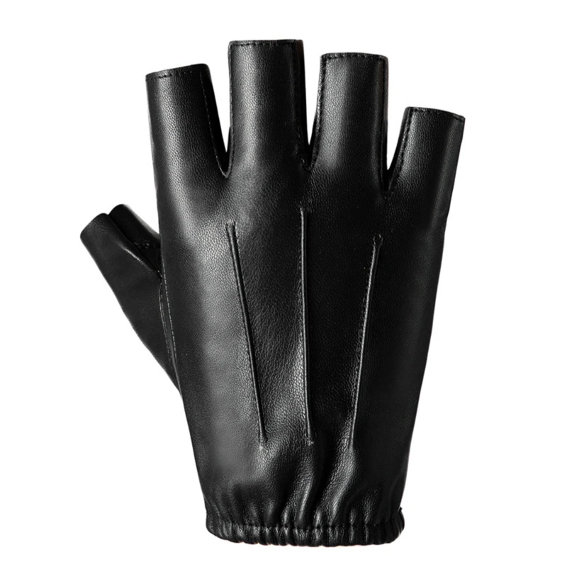 Fingerless Gloves Men PU Leather Motor Outdoor Driving For Cycling Sports Gym
