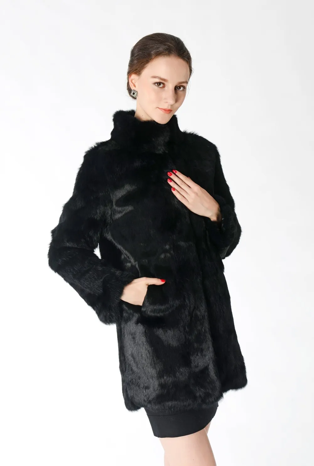 New Arrival Full Pelt Real Rabbit Fur Coat Women Nature Fur Jacket Female Fashion Factory good quality Fur Overcoat NZ147