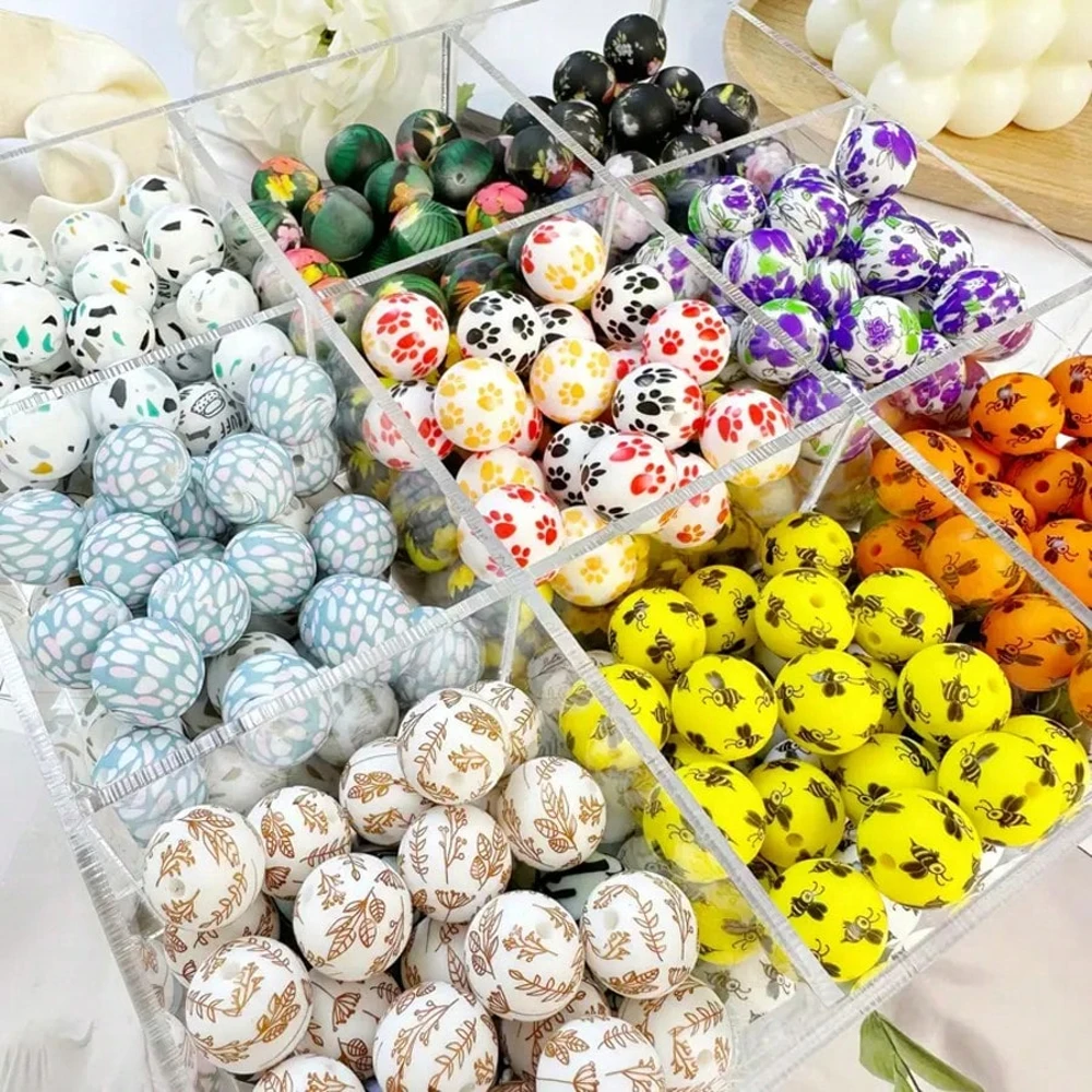 25 bunte Kuh-/Blumen-/Bienen-Silikonperlen für selbstgemachte Armbänder, Schlüsselanhänger und handgefertigte Halsketten