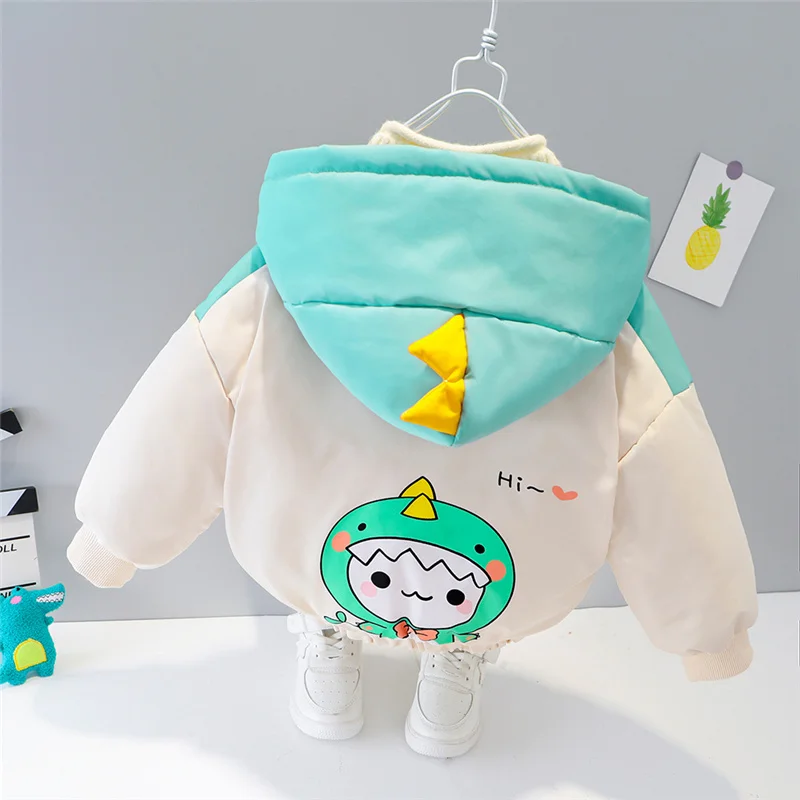 

Baby Thick Cartoon Coats 2022 Winter New Plus Velvet Warm Jackets Boys Girls Hooded Cotton Clothes Infant Parka Outerwear 0-4Y