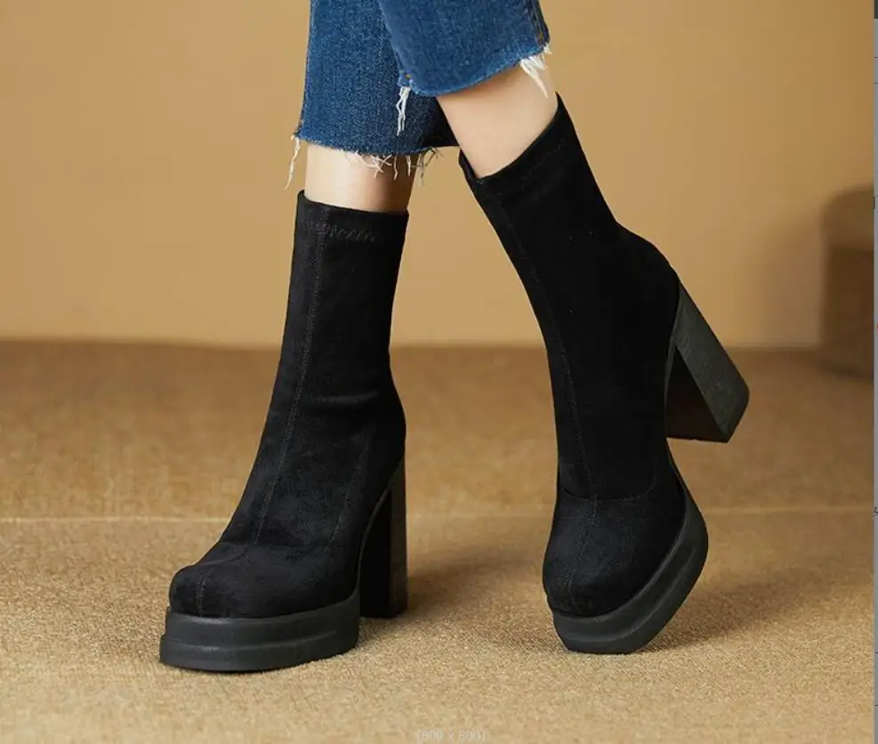 Women Suede shoes Boots Ankle Boots Platform Shoes For Women Heels Winter Boots Black Keep Warm Snow Winter Shoes Female Boots