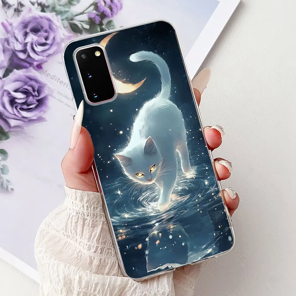 Clear Cute Cat and Fashion Flower Painted Phone Case Cover