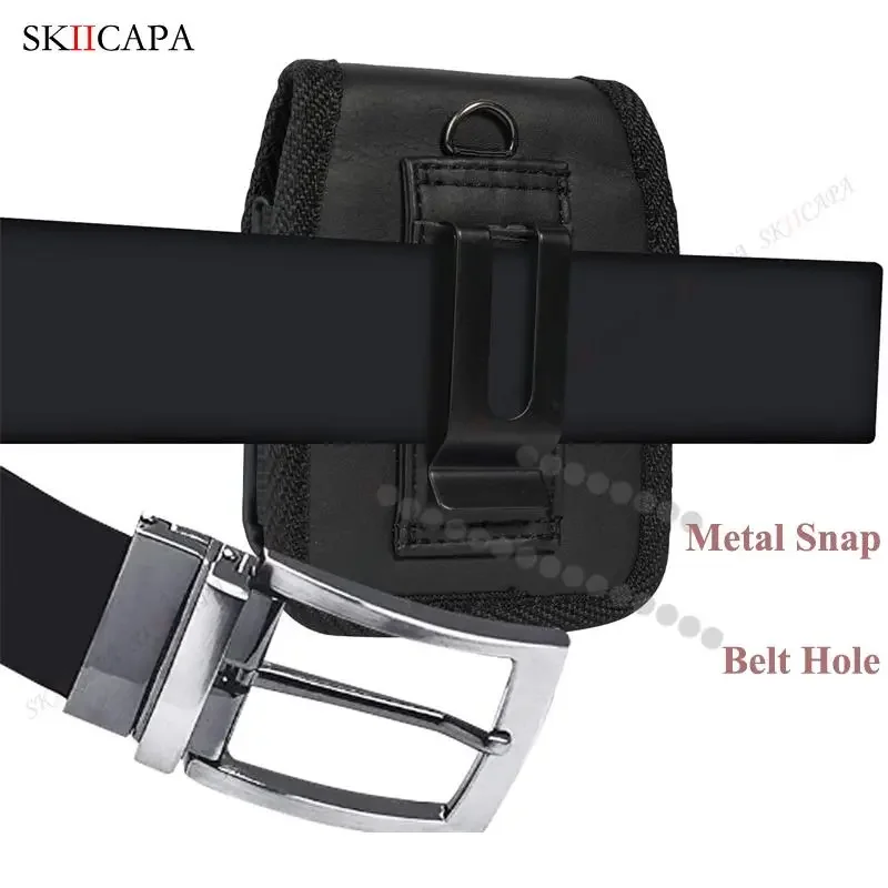 Leather Phone Pouch with Belt Clip Holster & Oxford Cloth Accents