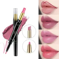 Lipgloss Double Head Lipstick Cosmetics Lip Liner Pencil Non-stick Cup Lipstick Lipliner Pen 8 Color Lips Makeup Red Lip Tint 1