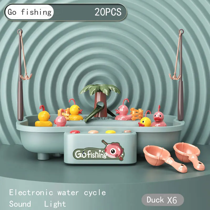Electronic Fishing Toy With Cycle Water System Music Duck Swimming Pool Fishing Game Board Set With 3 Songs Funny Gift For Kids