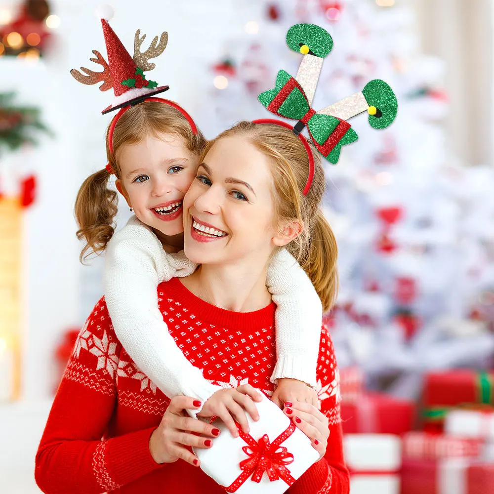 Christmas Party Decorations Cartoon Christmas Elk Three-Dimensional Hat Headband New Year Children'S Gift Headband