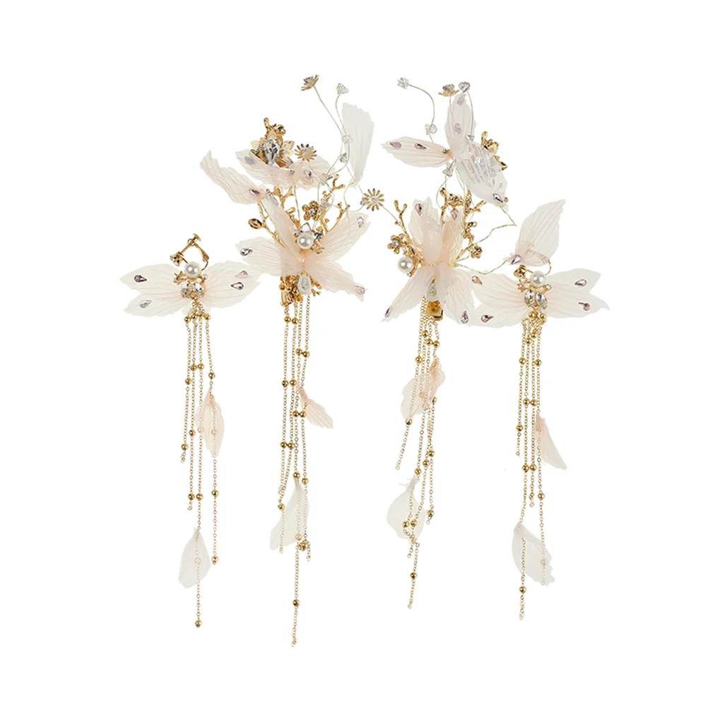 

Pretty Hair Set Tassel Clip Earrings Fairy Hair Clip Cloth Hairpins Clamps Delicate Barrettes Styling Wedding Dress