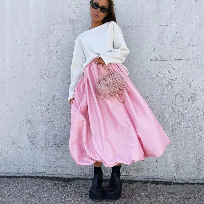 

Fashion Satin Skirts For Women Elegant High Waist Office Lady Ankle-Length Skirt Casual Loose Skirt Female Gown Skirt