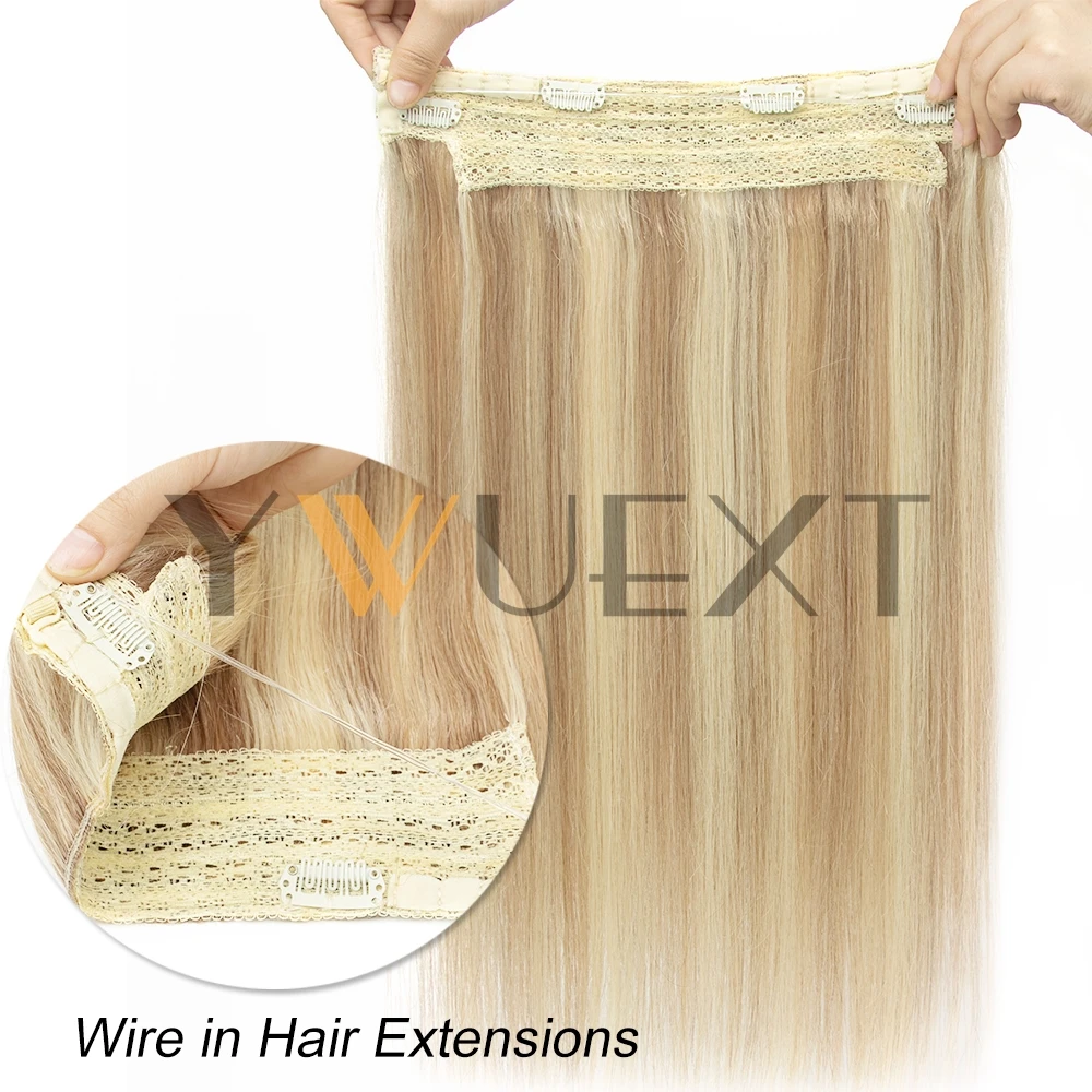 Hair Extensions Hidden Wire Headband Hair Extension for Women Wave Thick Hairpiece Synthetic Hairpiece No Clip 20 Inch 4.4 Oz (Ash Blonde