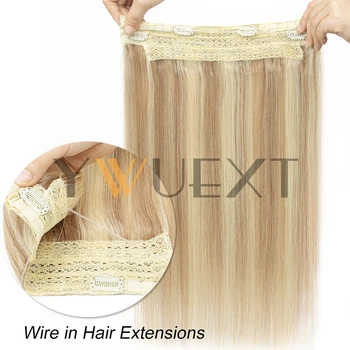 Clip In One Piece Human Hair Extensions with Adjustable Fish Wire 12-24 inches Halo Hair Extensions Flip ins For Women 60-100g