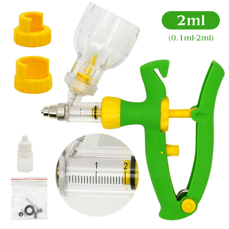 2/5 ml Veterinär Automatische Kontinuierliche Spritze Mit Nadeln Tier Injektion Einstellbare Impf Geflügel Bauernhof Injektor Liefert – Detail 2