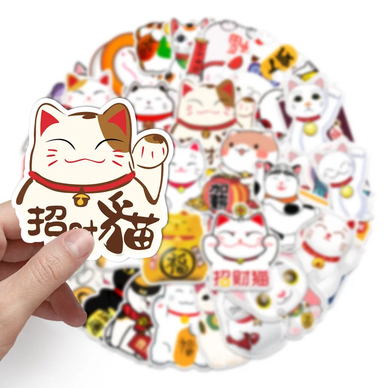 10/30/50pcs Cartoon Maneki Neko Luck Cat Stickers Waterproof DIY Stationery Guitar Helmet Cute Graffiti Decals Sticker Kids Toy