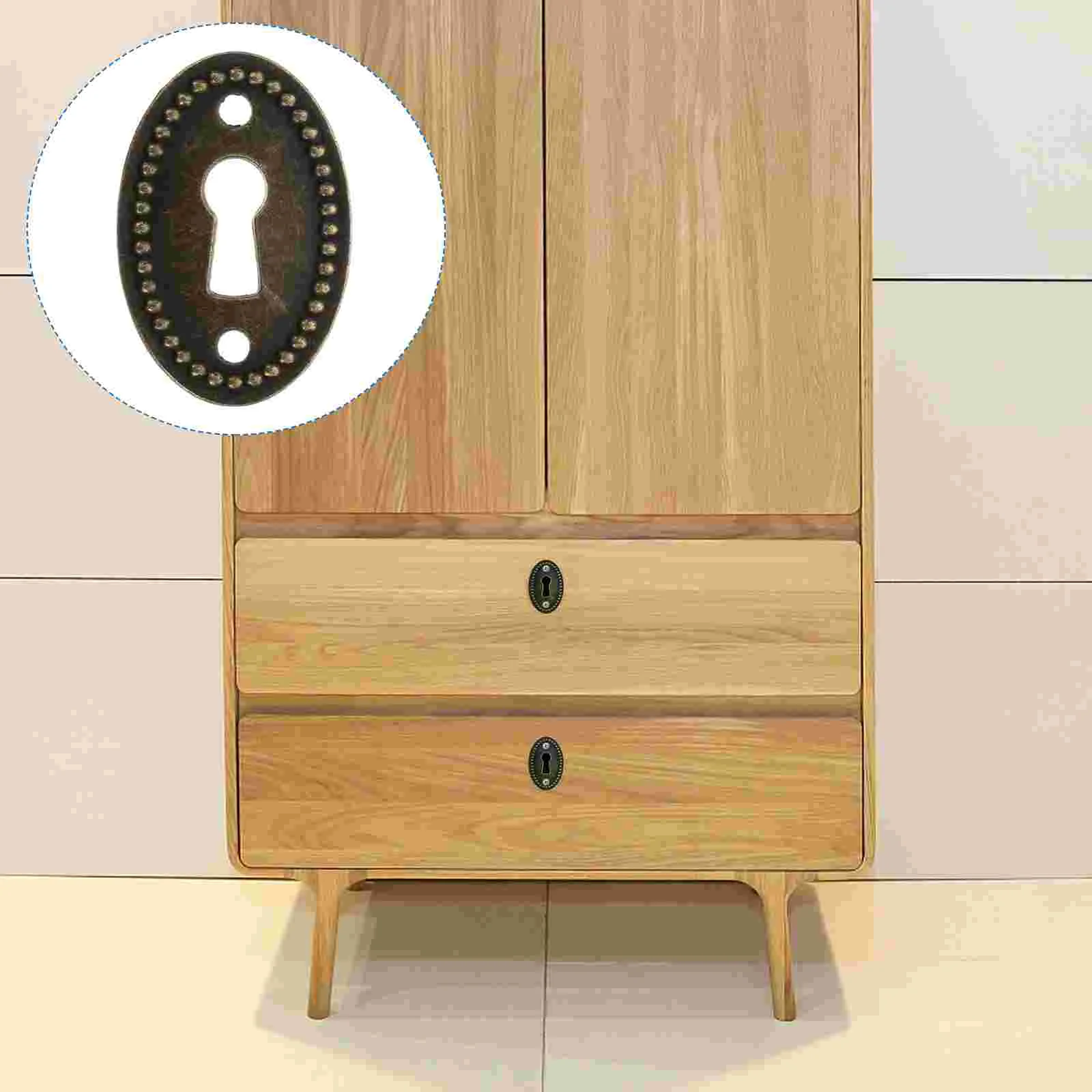 20 Pcs Key Drawer Trim Keyhole Plate Furniture Decoration Oval Cover Front Door Frame Stamped Zinc Alloy