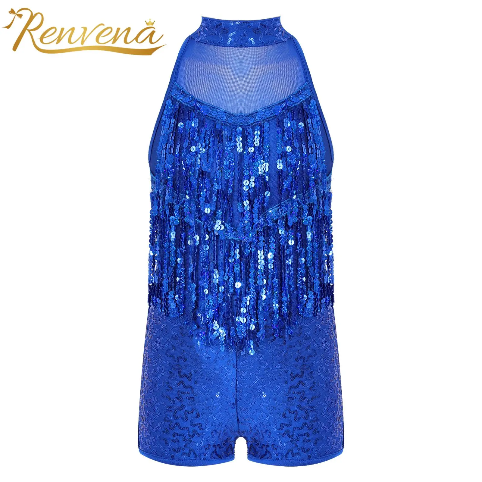 

Kids Girls Shiny Sequins Ballet Dance Leotard Tassel Jumpsuit Bodysuit for Latin Modern Jazz Dancing Stage Costumes Party Dressy