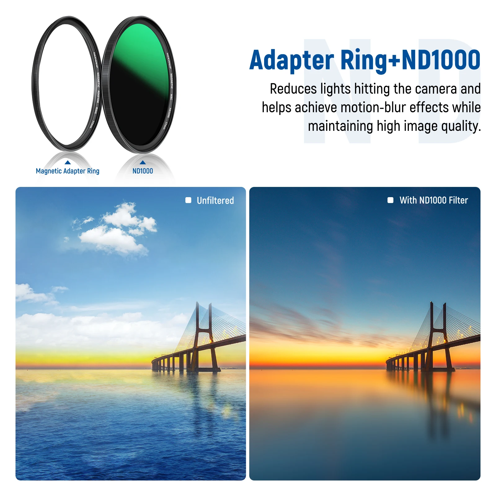 NEEWER Magnetic Lens Filter Kit, Neutral Density ND1000 & MCUV & CPL Filter, Adapter Ring, Filter Cap with 42-Layer Multi-Coated 6