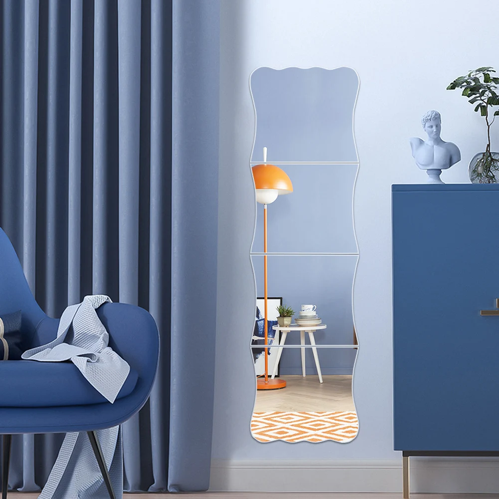 1Set Wave Full-Length Mirror 1MM Full Length 100CM Acrylic Mirror Stickers Home Décor Decal Stickers Vinyl Art Decorative Mirror