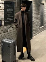 Mauroicardi Autumn Winter Long Casual Brown Black Soft Thick Warm Woolen Coat Men Sashes Luxury Designer Plus Size Overcoat 5XL 1