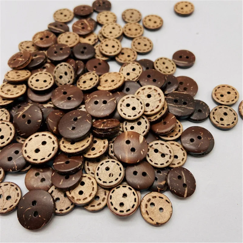 50/100Pcs Natural Coconut Shell Button Dotted Line Two-Eyed Child Sweater Button 4