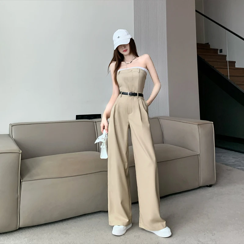 

Fashion Off Shoulder Jumpsuits Women 2023 Summer Belt Long Bodysuit Pockets Female Summer Vintage Cargo Jumpsuit Outfits Mujer