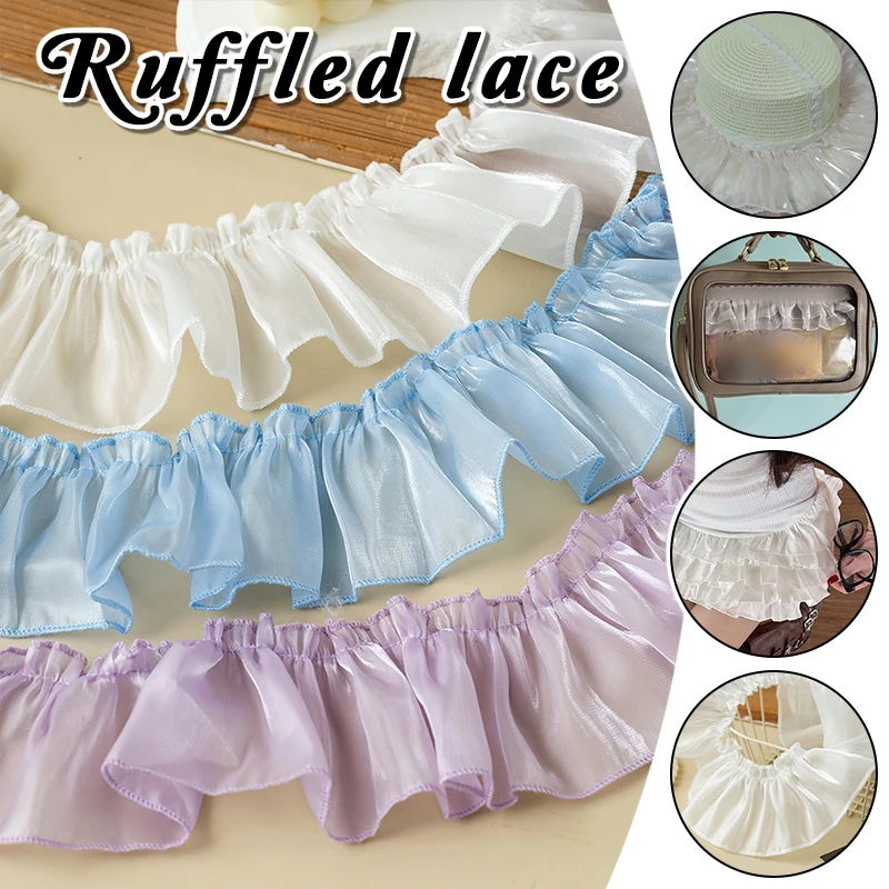 5yards Perlglanz Garn Plissee Spitze Handgemachte DIY Kleidung Kleid Kuchen Rock Rand Lilie Satin Lotus Blatt Tüll Spitze Zubehör – Detail 2
