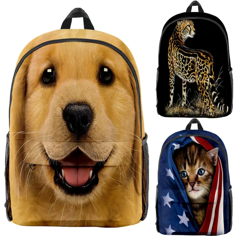 

Leão tigre gato panda 3d impressão mochilas estudante meninos meninas de volta à escola bookbag crianças mochila unisex