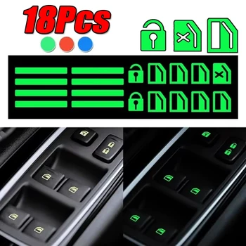 18Pcs/set Car Luminous Door Window Lift Button Stickers Car Windows Control Panel Decals Car Interior Sticker Auto Accessories 1