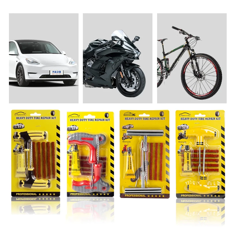 Tire Repair Kit 2 Set Car Tire Repair Tool Road Bicycle Tire Repair Tools Bike Tubeless Rubber Bacon Strip And Insertion Tool Urgent