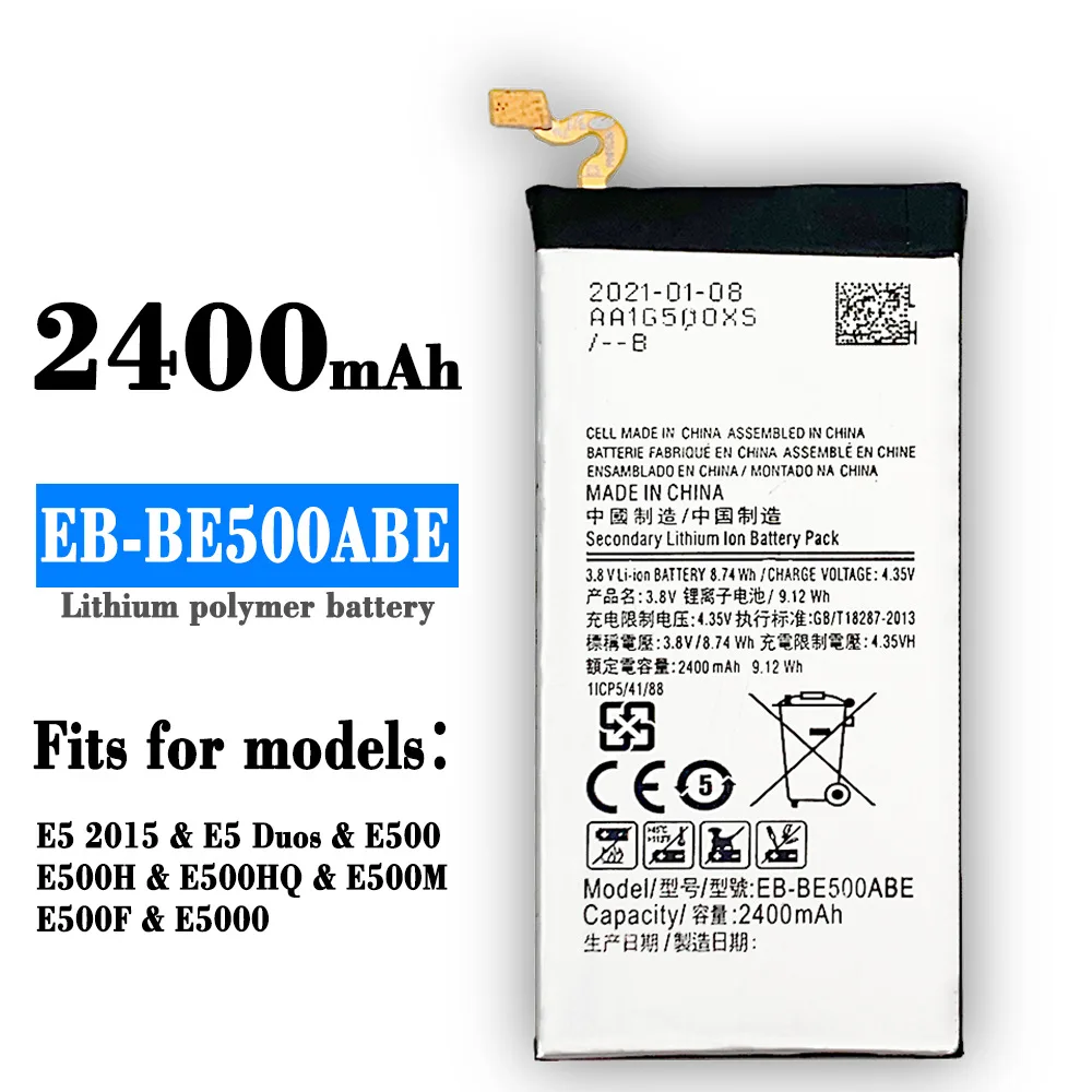 

EB-BE500ABE Replacement 2400mAh Battery For Samsung Galaxy E5 E500 E500H E500F SM-E500 Phone Batteries+Tools