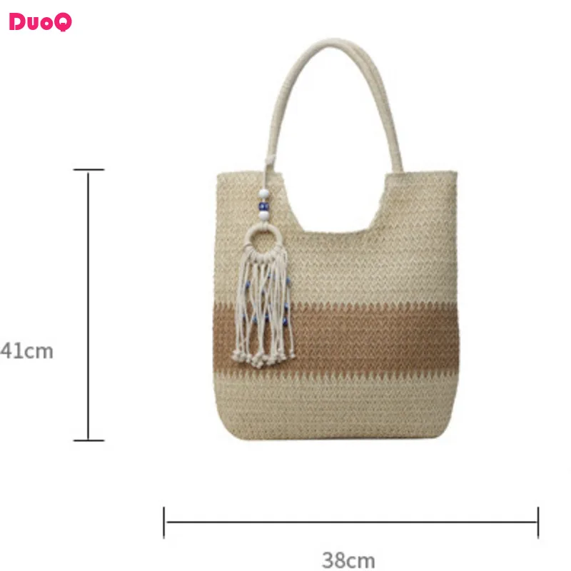 

Simple Large Capacity Women's Straw Woven Handbag Versatile Seaside Vacation Beach Fashionable Single Shoulder Bag Elegant
