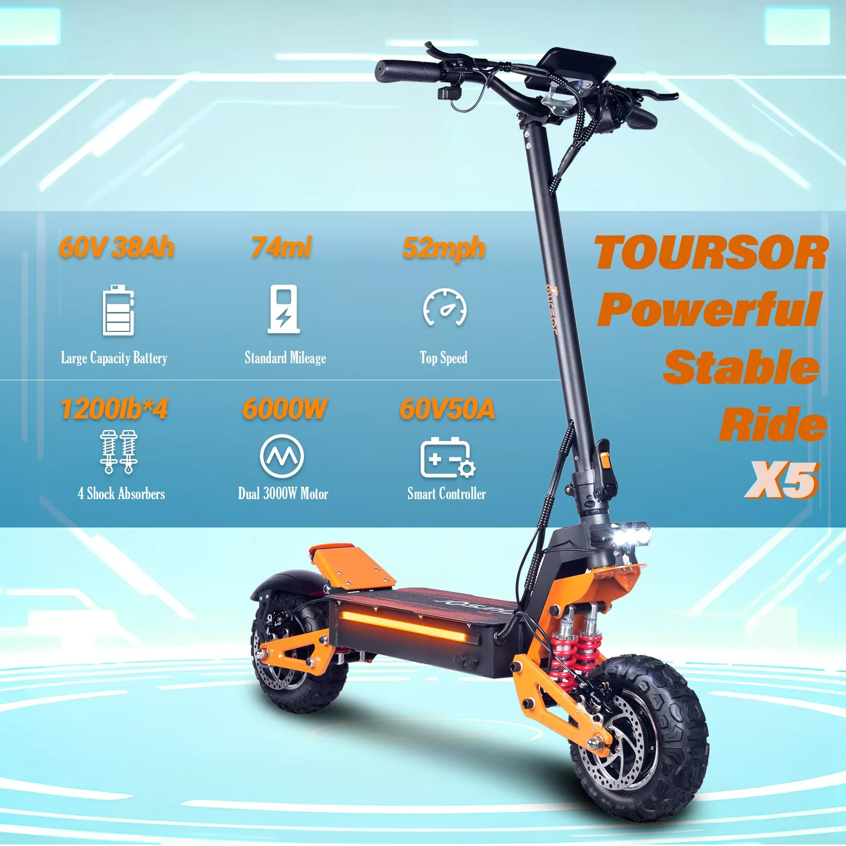Electric Scooter x5 6000W dual motor neutral electric scooter 60V 40AH battery 11-inch foldable 85km/h high-speed all terrain
