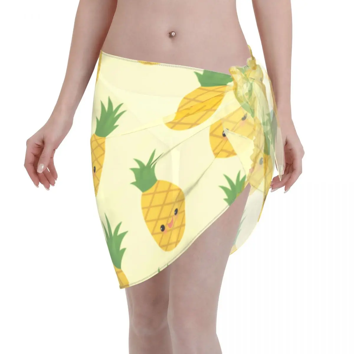 

Sexy Women Smiling Pineapples Sheer Kaftan Sarong Swimsuit Bikinis Cover-Ups Skirts Beach Short Skirts