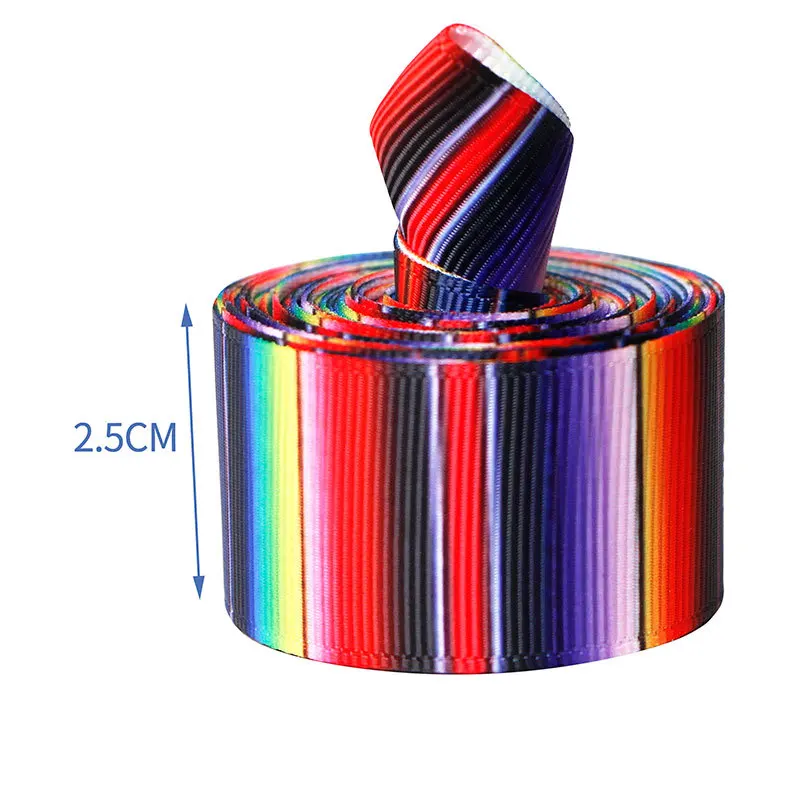 thumbnail image 1 of 5 yardas/rollo 25 63mm sarape mexicano rayas multicolor cinta de grosgrain para hacer lazos para el cabello suministros decoración para fiesta, 1 of 5