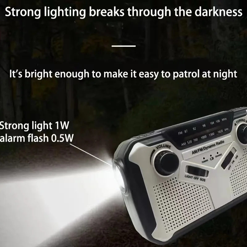 Solar Radio AM/FM Portable Crank Dynamo Emergency with 4000 mAh Rechargeable Battery LED Torch SOS Alarm for Camp