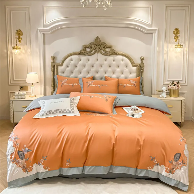 

Light Luxury Bedding Set Pure Cotton Embroidery Duvet Cover Fitted Bed Sheet and Pillowcases Queen King Size Bed Comforter Set
