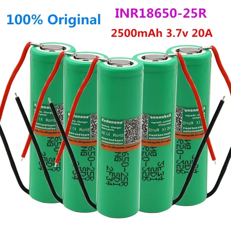 

10pcs 100% Original INR18650-25R 2500mAh Brand For 18650 Li-Ion battery 2500mAh Rechargeable battery 3.6V INR18650 25R+DIY wire
