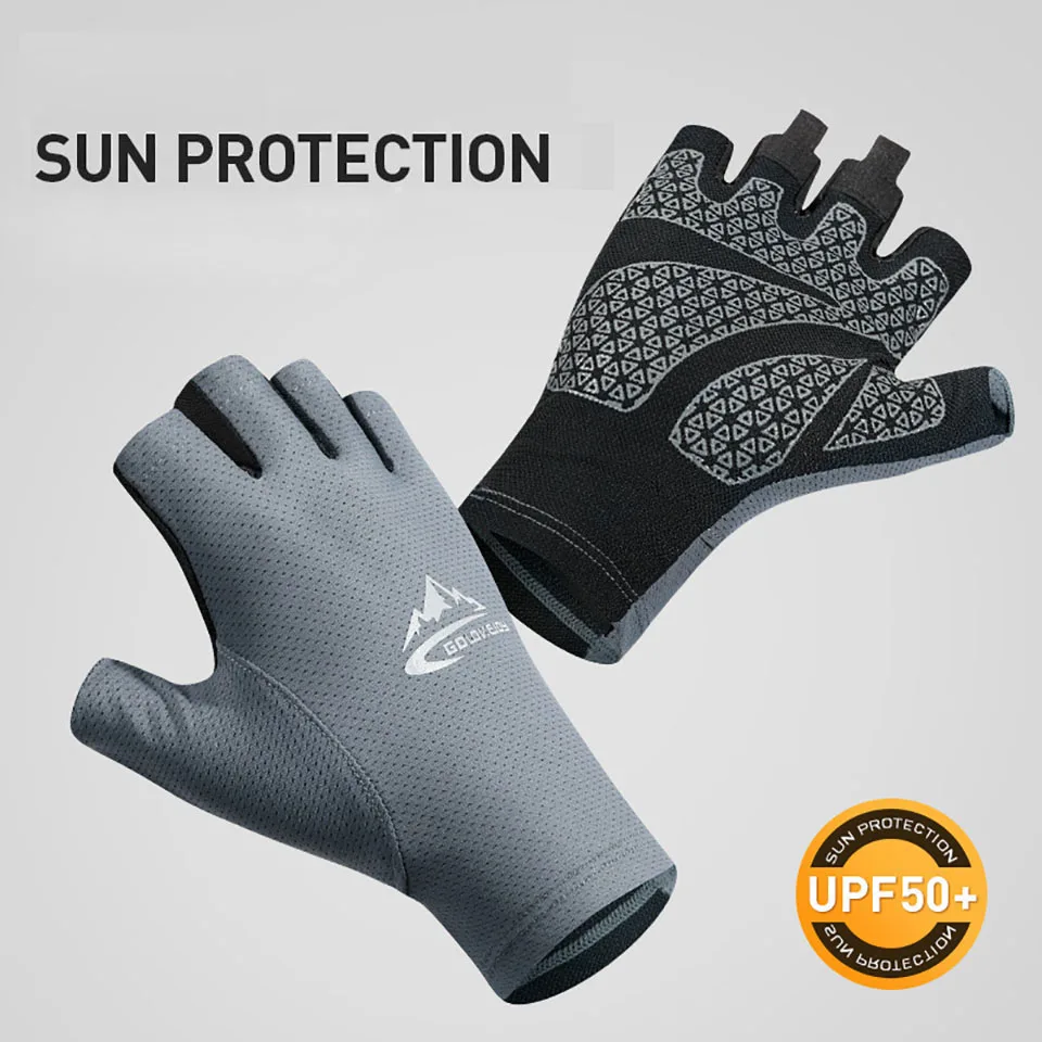 GTUBIKE Summer Sunscreen Gloves Outdoor Riding Driving Ice Silk Mitten Wear Resistant Breathable Fishing Half Finger Men Gloves