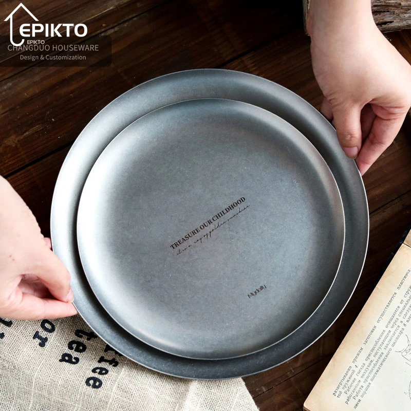 Vintage Stainless Steel Dish Retro Series Nordic Style Plates Minimalist Design Industrial Style Kitchen Tableware