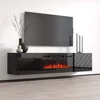 Floating Fireplace TV Stand for TVs Up To 80", Modern High Gloss 72" Entertainment Center, Wall Mounted Electric Fireplace 1