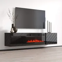 Floating Fireplace TV Stand for TVs Up To 80", Modern High Gloss 72" Entertainment Center, Wall Mounted Electric Fireplace 1