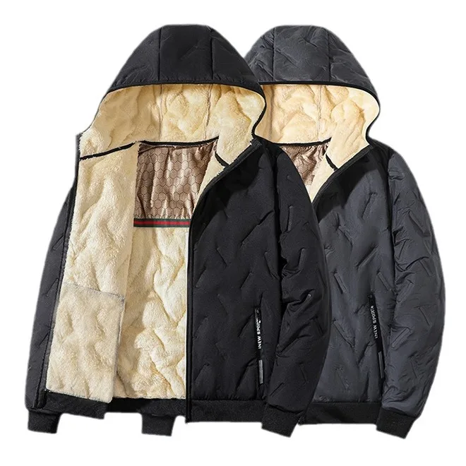 سترة قطنية بغطاء للرأس للرجال شتاء دافئ من القطيفة بتقنية الجرافين بالموجات فوق الصوتية معطف شتوي عالي التحمل ملابس خارجية للرجال